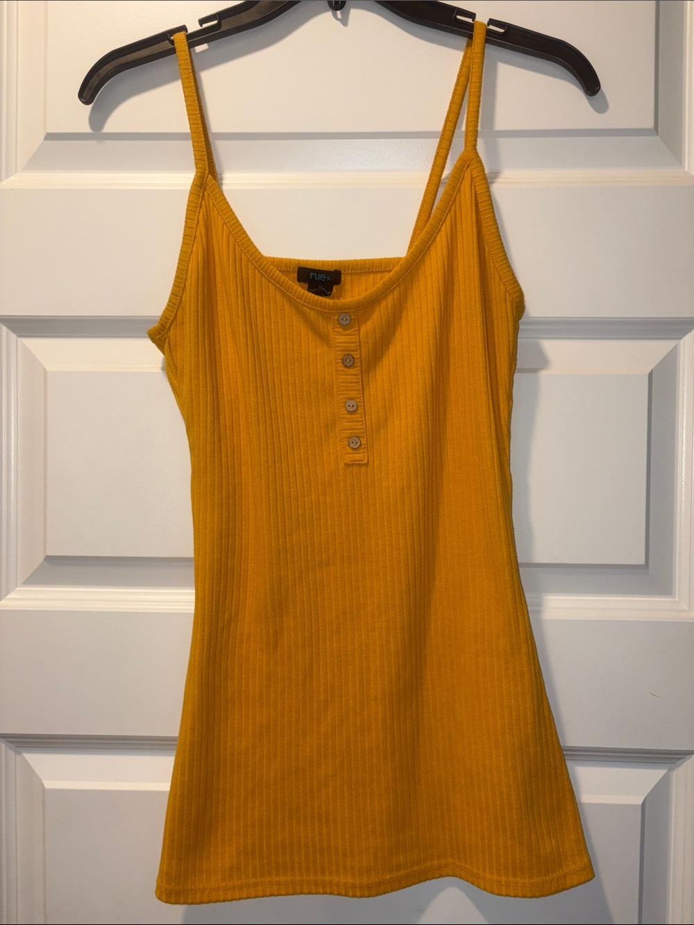 Rue21 Mustard Ribbed Spaghetti-Strap Cami with Button Placket
